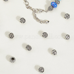60個12スタイルチベットスタイル合金ヨーロピアンビーズ  大穴ビーズ  ロンデル  アンティークシルバー  10~11x8.5~9.5mm  穴：4~5mm  5個/スタイル&nbsp;TIBEB-PA0001-04