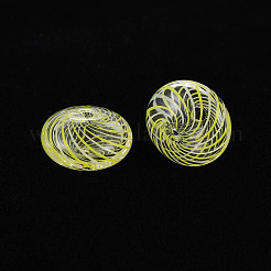 透明な手作り吹きガラスグローブビーズ  縞模様  フラットラウンド  きいろ  14~15x9mm  穴：1~2mm&nbsp;X-GLAA-T012-18