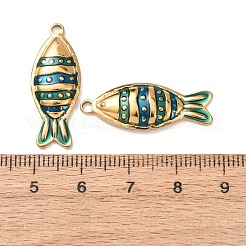 304ステンレスペンダント  エナメル  魚のチャーム  18KGP本金メッキ  イオンプレーティング（ip）  ティール  29x11x3mm  穴：2mm&nbsp;STAS-N129-14B-G03