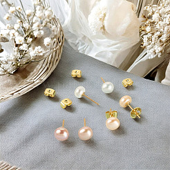 6Pcs 3 Colors Natural Cultured Freshwater Pearl Stud Earrings&nbsp;EJEW-TAC00026