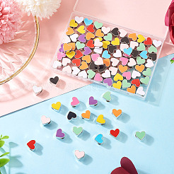 100個ccbプラスチックヨーロピアンビーズ  大穴ビーズ  エナメル  プラチナ  ハート  プラチナ  ミックスカラー  11.5x12.5x7.5mm  穴：4~4mm&nbsp;CCB-TA0001-14