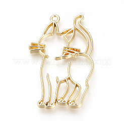ラックメッキ合金子猫オープンバックベゼルビッグペンダント  UVレジンDIY用  エポキシ樹脂  プレスジュエリー  猫  カドミウムフリー＆ニッケルフリー＆鉛フリー  ゴールドカラー  50x33x3mm  穴：2mm&nbsp;X-PALLOY-R099-17G-FF