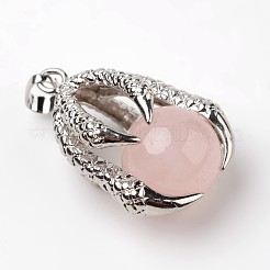 イーグルクローアロイナチュラルローズクォーツペンダント  プラチナ  34~36x22~24x16mm  穴：5x8mm&nbsp;G-L455-A18
