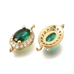 真鍮パヴェキュービックジルコニアオーバルコネクターチャーム  カドミウムフリー＆鉛フリー  ラックめっき  長持ちメッキ  18KGP本金メッキ  グリーン  12x6.5x3mm  穴：0.9mm&nbsp;KK-C255-09A-01