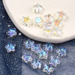 透明ガラスビーズ  ABカラーメッキ  スター  クリアAB  8x8x4mm  穴：0.8~1mm&nbsp;GLAA-YW0003-11