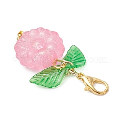 光る透明なアクリルの花のペンダント装飾  亜鉛合金カニカン付き  ミックスカラー  41mm&nbsp;HJEW-JM04407