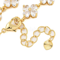 Rack Plating Brass Pave Clear Cubic Zirconia Flower Link Chain Necklaces&nbsp;NJEW-Q345-03G-03