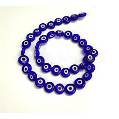 Handmade Evil Eye Lampwork Flat Round Bead Strands&nbsp;LAMP-L058-10mm-04