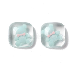 クリア樹脂カボション  正方形  淡いターコイズ  クマの柄  19x19x8mm&nbsp;RESI-G034-A07