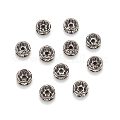真鍮のラインストーンロンデルスペースビーズ  カドミウムフリー＆鉛フリー  ガンメタ色  クリスタル  8x4mm  穴：1.5mm&nbsp;RB-H035-22