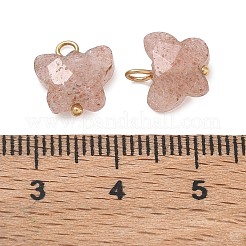 天然イチゴクォーツペンダント  真鍮製のループが付いた、多面カットの蝶のチャーム  18KGP本金メッキ  ラックめっき  長持ちメッキ  鉛フリー＆カドミウムフリー  10x10x4.5mm  穴：1.8mm&nbsp;KK-D289-61G-02