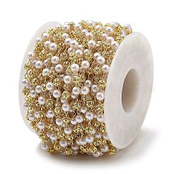 Brass & ABS Plastic Pearl Round Link Chains&nbsp;CHC-G024-12G