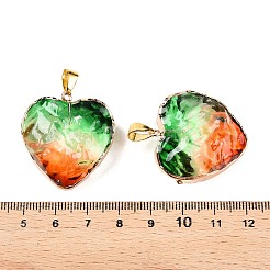 ライトゴールド真鍮ガラスペンダント  鉄パーツ  ハート  サンゴ  31x29.5~30x12.5~13mm  穴：7x4mm&nbsp;GLAA-N001-24C