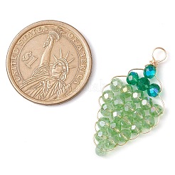 ガラスチャーム  金色の銅線付き  ブドウ  淡緑色  38.5x19.5x4.5mm  穴：3.5mm&nbsp;PALLOY-JF03004
