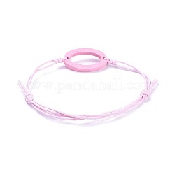 調節可能ワックスワックスコットンブレスレット  塗装ツゲリンク  オーバル  ピンク  6インチ〜10-1/4インチ（15~26cm）&nbsp;BJEW-JB04293-03