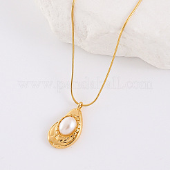 Elegant 304 Stainless Steel with Imitation Pearl Teardrop Pendant Necklaces for Fashionable Women&nbsp;AJ2709