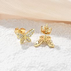 真鍮マイクロペーブクリアキュービックジルコニアスタッドピアス  18KGP本金メッキ  蝶  11.5x8.5mm&nbsp;EJEW-M076-02G-02