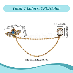 4Pcs 4 Colors Glass Bee & Rectangle Hanging Chain Brooches&nbsp;JEWB-GO0001-15