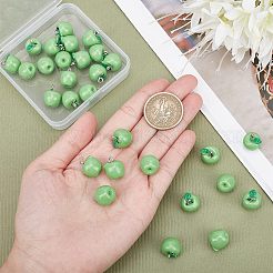 不透明樹脂チャーム30個  プラチナトーンの鉄ループ付き  りんご  ライムグリーン  15x12mm  穴：2mm&nbsp;RESI-CA0001-32B