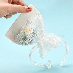 レース付きオーガンジーギフトバッグ巾着袋  長方形  乳白色  14~15x10~11cm&nbsp;OP-R034-10x14-04