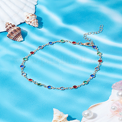 1Pc Brass Cubic Zirconia Flat Round Link Anklets for Women&nbsp;AJEW-LP0007-19