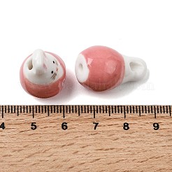 手作りの陶器ビーズ  兎  光沢釉の磁器  ライトコーラル  24.5x15.5x15.5mm  穴：2.5mm&nbsp;PORC-G015-04B
