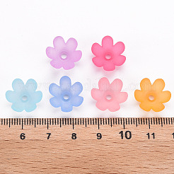つや消しアクリルビーズキャップ  6花びら  花  ミックスカラー  14x6mm  穴：2mm&nbsp;X-MACR-S371-07A