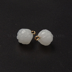 ガラスチャーム  イミテーション翡翠  ライトゴールドメッキ真鍮ループ付き  つぼみ  ホワイト  15x12x12mm  穴：2mm&nbsp;X-GLAA-Q092-05