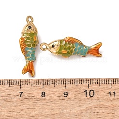 304ステンレスペンダント  エナメル  魚のチャーム  18KGP本金メッキ  イオンプレーティング（ip）  オリーブドラブ  28x10x8mm  穴：1.5mm&nbsp;STAS-N129-15A-G02