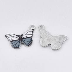 プリント合金ペンダント  エナメル  蝶  カドミウムフリー＆鉛フリー  プラチナ  ホワイト  13x20x2mm  穴：1.6mm&nbsp;PALLOY-R111-13A