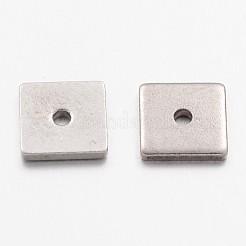 変色しにくい304ステンレススチールスペーサービーズ  正方形  ステンレス鋼色  8x8x0.8~1mm  穴：1.2mm&nbsp;X-STAS-E134-19P