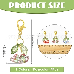 ガラスとアクリルのペンダント装飾7個  花  合金製カニカン付き  ミックスカラー  34mm&nbsp;HJEW-YW00125