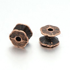 チベットのスタイル両面ビーズキャップ  鉛フリー＆カドミウムフリー＆ニッケルフリー  赤銅色  約5mm長  7 mm幅  穴：2mm&nbsp;RLF9831Y-NF