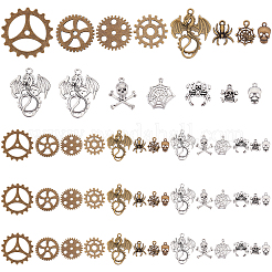 60個15スタイルチベットスタイルアロイペンダント  混合図形  アンティークブロンズ＆アンティークシルバー  14.5~35x10~40x1~4.5mm  穴：2~4mm  4個/スタイル&nbsp;TIBE-PH0002-09
