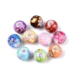 プリントされた不透明アクリルヨーロピアンビーズ  ラウンド  大穴ビーズ  ミックスカラー  13.5~14mm  穴：5mm  約384個/500g&nbsp;OACR-Q200-06