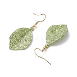 ペイント合金ダングルイヤリング  304ステンレススチールピアスフック付き  葉  黄緑  38.5~62.5x19~30mm&nbsp;EJEW-JE05739