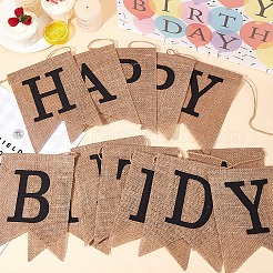 1 Set Word Happy Birthday Linen Hanging Banners Flags&nbsp;AJEW-SP0001-51B