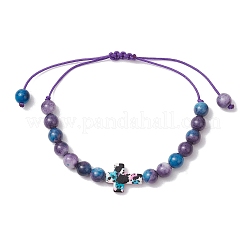 Adjustable Synthetic Ocean White Jade & Turquoise Beads Braided Bead Bracelets&nbsp;BJEW-JB11297-01