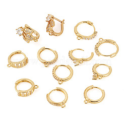12Pcs 6 Styles Brass Micro Pave Clear Cubic Zirconia Hoop Earring Findings&nbsp;KK-TA0002-86