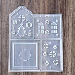 パッチワークハウス クリスマス DIY ペンダント デコレーション シリコン型  エポキシ樹脂工芸品作り  ホワイト  246x200x8.5mm  模様1: 121x85mm  模様2: 87x97mm  模様3: 110x110  模様4: 110x71mm&nbsp;LS-DIY-M057-01B