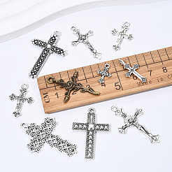 100pcs10スタイルチベットスタイルアロイペンダント  カドミウムフリー＆鉛フリー  クロスチャーム  ミックスカラー  19x10.5x2mm  穴：2mm&nbsp;FIND-YW0006-67