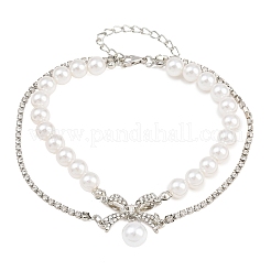 Alloy Micro Pave Clear Cubic Zirconia Bowknot Link 2-Strand Bracelets for Women&nbsp;AL-CBA3C8B-08P