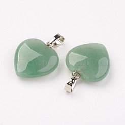 天然石グリーンアベンチュリンペンダント  ハート  真鍮パーツ  プラチナ  22~23x20~20.5x6~7.5mm  穴：5x8mm&nbsp;X-G-G956-B02-FF
