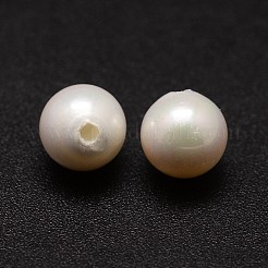 シェルパールビーズ  ラウンド  グレードA  片穴ビーズ  ホワイト  8mm  半分穴：1mm&nbsp;X-BSHE-L031-01-8mm