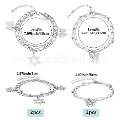 女性用合金マルチ連ブレスレット4個、2スタイル  プラチナ  プラチナ  6-3/47-1/8インチ（17~18cm）  2個/スタイル&nbsp;BJEW-SC0001-59