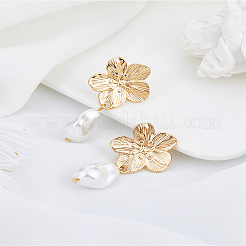フラワー合金ダングルスタッドピアス1組  プラスチック模造パールと  ゴールドカラー  42.5x22mm&nbsp;EJEW-LP0007-098