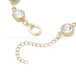 女性用304ステンレススチールガラスリンクブレスレット  フラットラウンド  多面カット  透明  7-5/8x3/8インチ（19.5x1cm）&nbsp;BJEW-JB11888-02