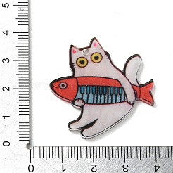 印刷されたアクリルパーツ  猫の形をした魚のチャーム付き  カラフル  32.5x33x2.5mm  穴：2mm&nbsp;AC-CBADA31-03