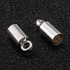 真鍮製コードエンドパーツ  エンドキャップ  長持ちメッキ  コラム  925銀メッキ  9x3.5mm  穴：1.5mm  内径：3mm&nbsp;KK-H759-41A-S