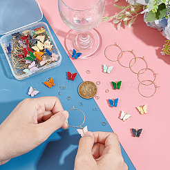 蝶のワイングラスチャームのDIYキット  合金チャームを含む  316サージカルステンレススチールワイングラスチャームリング  304ステンレススチール丸カン  ミックスカラー  120個/箱&nbsp;DIY-UN0004-69